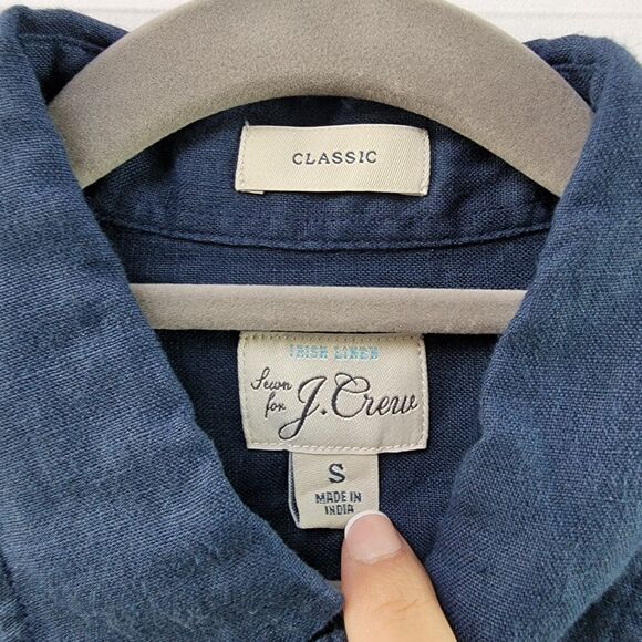 J CREW 100% Linen Navy Blue Brushed Twill Long-Sleeve Button-Down Shirt Size L - Picture 3 of 8